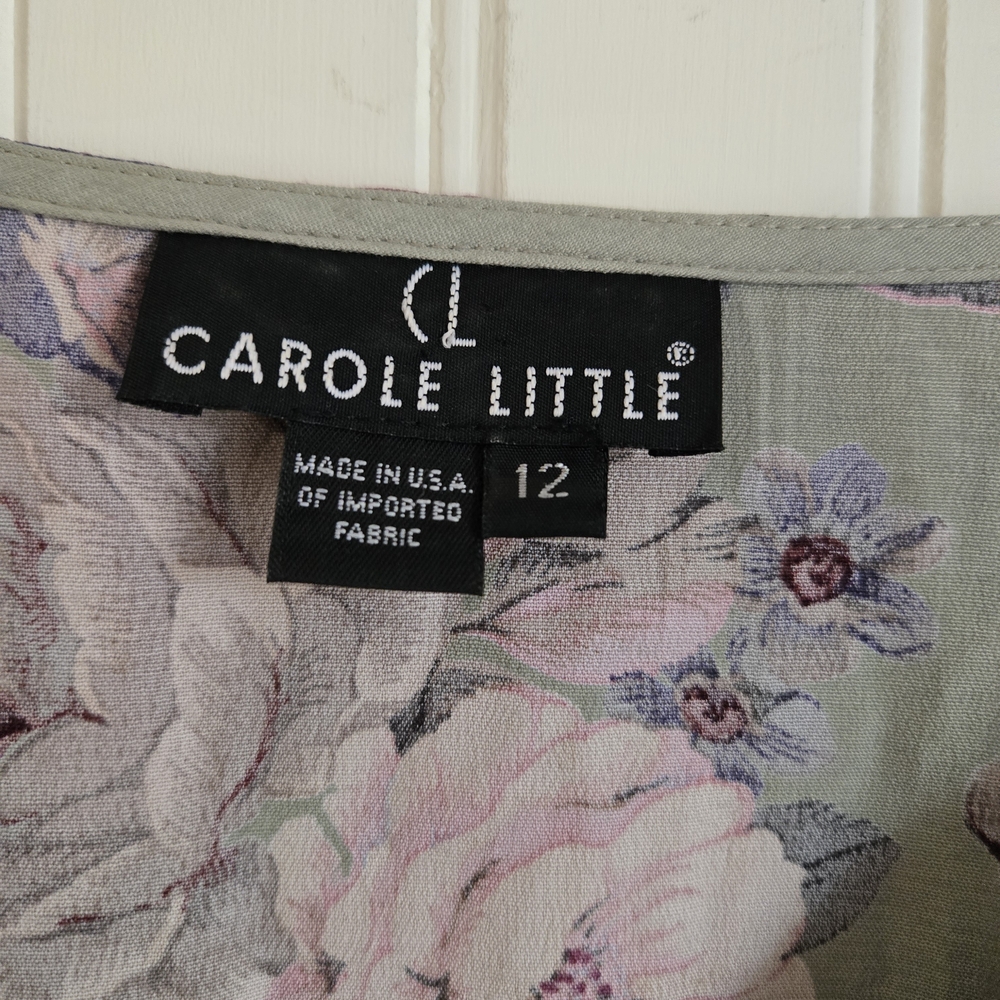 Carole Little Vintage 90's Sage Green Floral V-Neck A-line Maxi Dress - Picture 3 of 11